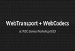 WebTransport + WebCodecs · But what about cloud gaming? Benefits for games. Server Browser (WebRTC stack) Encode/Forward, Packetize Depacketize, Buffer, Decode, Render ICE, DTLS,