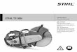 STIHL TS 500i · pants, unconfined long hair or anything that could become caught on any obstacles or moving parts of the unit. Wear overalls or long pants to protect your legs. Do
