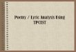 Poetry Analysis Using TPCASTTmrheidar.weebly.com/uploads/4/3/5/7/43574001/tpcast_ppt.pdf · 2019-09-01 · Poetry / Lyric Analysis Using TPCAST . First, let’s review some vocabulary: