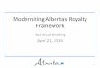 Modernizing Alberta’s Royalty Framework€¦ · Report Spring/Summer Fall/Winter 2015 Release of Calibration Formulas April 2016 January 2017 Industry Training Sessions Fall/Winter