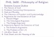 PHIL 3600 - Philosophy of Religionheathwoo/phil3600SP14... · 1. The Nature of God a. Pascal’s Wager 5. Arguments for the Existence of God 4. The Dilemma of Freedom and Foreknowledge