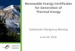 Renewable Energy Certificates for Generation of Thermal Energy...A renewable energy certificate is: …a unique representation of the environmental, economic, and social benefits associated
