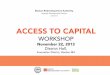 WORKSHOP · 11/27/2013  · SBA Loans. Asset Based. Bank LOC’s. Crowd Funding. Lease/Buildout. WHERE ARE YOU? • Am I willing to put up personal collateral? ... -Savings, credit