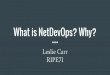 What is NetDevOps? Why? · Who Is Leslie? Operations Engineer @lesliegeek Google Craigslist Twitter Wikimedia Foundation (Wikipedia) Cumulus Networks