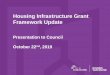 Housing Infrastructure Grant Framework Update · 2019-10-22  · Presentation to Council October 22 nd, 2019 . Presentation Outline . Housing Infrastructure Grant Framework Update