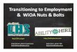 Transitioning to Employment & WiOA Nuts Bolts€¦ · Pre‐Employment Transition Services (PETS) PETS must be provided in conjunction with local educational agencies and must include: