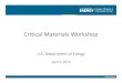 Critical Materials Workshop...Critical Materials Workshop 8:00 am – 9:00 am Registration and Continental Breakfast Time (EDT) Activity Speaker Dr. Leo Christodoulou 9:00 am – 9:05
