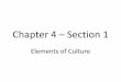 Chapter 4 – Section 1 - Frau Youngfrauyoung.weebly.com/uploads/3/1/3/5/31350023/chapter_4...Elements of Culture What is culture? Culture: the total knowledge, attitude and behaviors