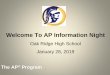 Welcome To AP Information Night - Oak Ridge High Schoolorhs.eduhsd.k12.ca.us/documents/Counseling... · Expectations of an AP course: AP courses demand more of students than regular
