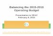 Balancing the 2015-2016 Operating Budget Advisory... · 2015. 2. 9. · Balancing the 2015-2016 Operating Budget Presentation to SEAC February 9, 2015. Introduction ... • 56% of
