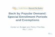 Back by Popular Demand: Special Enrollment Periods and … · 2014. 5. 13. · Back by Popular Demand: Special Enrollment Periods and Exemptions Center on Budget and Policy Priorities