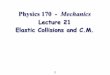 Physics 121C Mechanicsmorse/P170Af13-21.pdf · A 4.0 kg block moving to the right at 6.0 m/s undergoes an elastic head-on collision with a 2.0 kg block moving to the right at 3.0