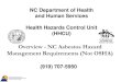 Health Hazards Control Unit (HHCU) NC Department of Health ......NC Department of Health and Human Services Health Hazards Control Unit (HHCU) (919) 707-5950 Overview - NC Asbestos