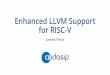 Enhanced LLVM Support for RISC-V...Mar 12, 2019  · Everything captured in a CodAL model • CodAL = easy-to-understand C-like language that models a rich set of processor capabilities