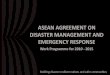 ASEAN AGREEMENT ON DISASTER MANAGEMENT AND EMERGENCY RESPONSE · The ASEAN Agreement on Disaster Management and Emergency Response or AADMER has been ratified by all ten Member States