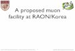 A proposed muon facility at RAON/Koreaparticle.korea.ac.kr/news/USM2013_RISP_final.pdf · 2013. 9. 4. · over the world and for the bright future of mankind. • KoRIA: Korea Rare