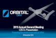 2019 Annual General Meeting CEO’s Presentation · 2019 Annual General Meeting CEO’s Presentation Powering the world’s best tactical UAVs 19 November 2019