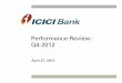 Performance Review: Q4-2012 - ICICI Bank...4 Q4-2012: Performance highlights (1/2) z31.0% increase in standalone profit after tax from ` 14.52 bn in Q4-2011 (January-March 2011) to