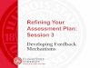Refining Your Assessment Plan: Session 3 · #1 Fall 2013 #2 Summer 2014 #3 End of Semester. Developing Feedback Mechanisms •Where is it done? –Committee meetings –Department/School