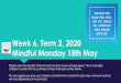 Mindful Monday 18th May Week 6, Term 2, 2020 · Monday’s Schedule Checklist Activity Tick Check in on SeeSaw Read to self – log in planner Literacy Planet Spelling D5 - Reading