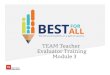 TEAM Teacher Evaluator Training Module 3 · • “The teacher will be able to explain how she plans for the types and frequency of questions that she asks during a lesson.” Ask