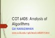 COT 6405: Analysis of Algorithmsgiri/teach/6405/f19/Lec/X8-Graphs5.pdf · Non-root vertex u is an articulation point of G if and only if u has a child v such that there is no back