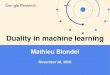 Duality in machine learningMathieu Blondel Duality in machine learning 19 / 47 Strong convexity and smoothness duality Theorem. f is -strongly convex w.r.t. kk,f is 1 -smooth w.r.t