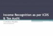 Income Recognition as per ICDS...Key Pointers – ICDS not to apply where revenue recognition dealt with by other ICDS. (for e.g. construction contracts, leases, government grants)