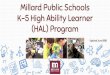 Millard Public Schools K-5 High Ability Learner (HAL) Program · 2020. 6. 17. · K-2 HAL Kaleidoscope Program MPS K-2 HAL Kaleidoscope Curriculum: Mathematics, Reading, &/or optional