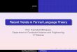 Recent Trends in Formal Language Theory · 2017. 8. 4. · Lexical Analyzer -FSA Parser -PDA Prof. Kamala Krithivasan IIT Madras. Intro Hist Trends Chomsky Turing Machine FSA Parsing