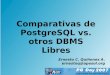 Comparativas de PostgreSQL vs. otros DBMS Libresmapaches.itz.edu.mx/~mbarajas/tallerBD/comparativa_dbms... · 2009. 8. 27. · PostgreSQL 8.0.1 ( 8.2.4) Se toma como base el estudio
