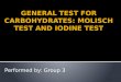 GENERAL TEST FOR CARBOHYDRATES: MOLISCH ...docshare02.docshare.tips/files/31652/316523217.pdfe. Add two drops of the Molisch reagent into each tube and mix thoroughly. f.Using a dropper,
