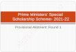 Prime Ministers' Special Scholarship Scheme- 2021-22