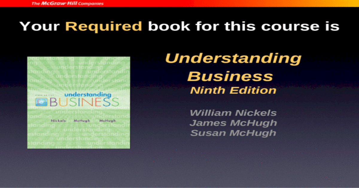 Understanding Business Ninth Edition William Nickels James McHugh Susan
